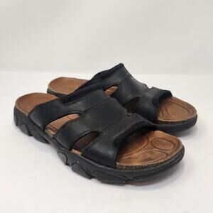 Keen Men Black Leather Slides Slip On Casual Shoes Sandals Size 10 Open Toe